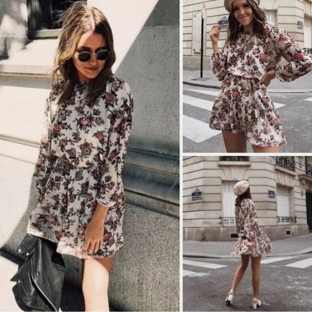Aritzia x Wilfred Lamere Floral Long Sleeve Mini Dress Size XS